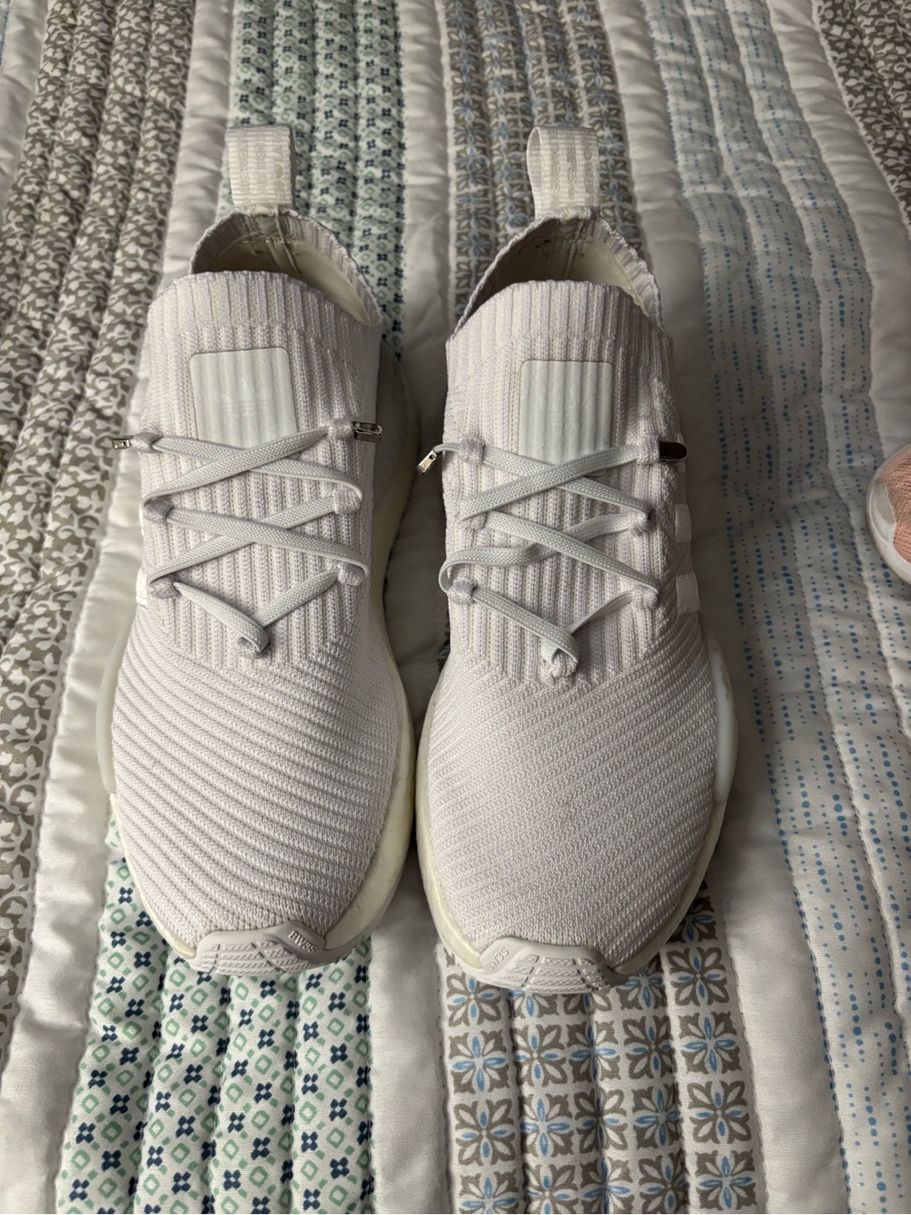 adidas White Knit Slip-On Athletic Sneakers